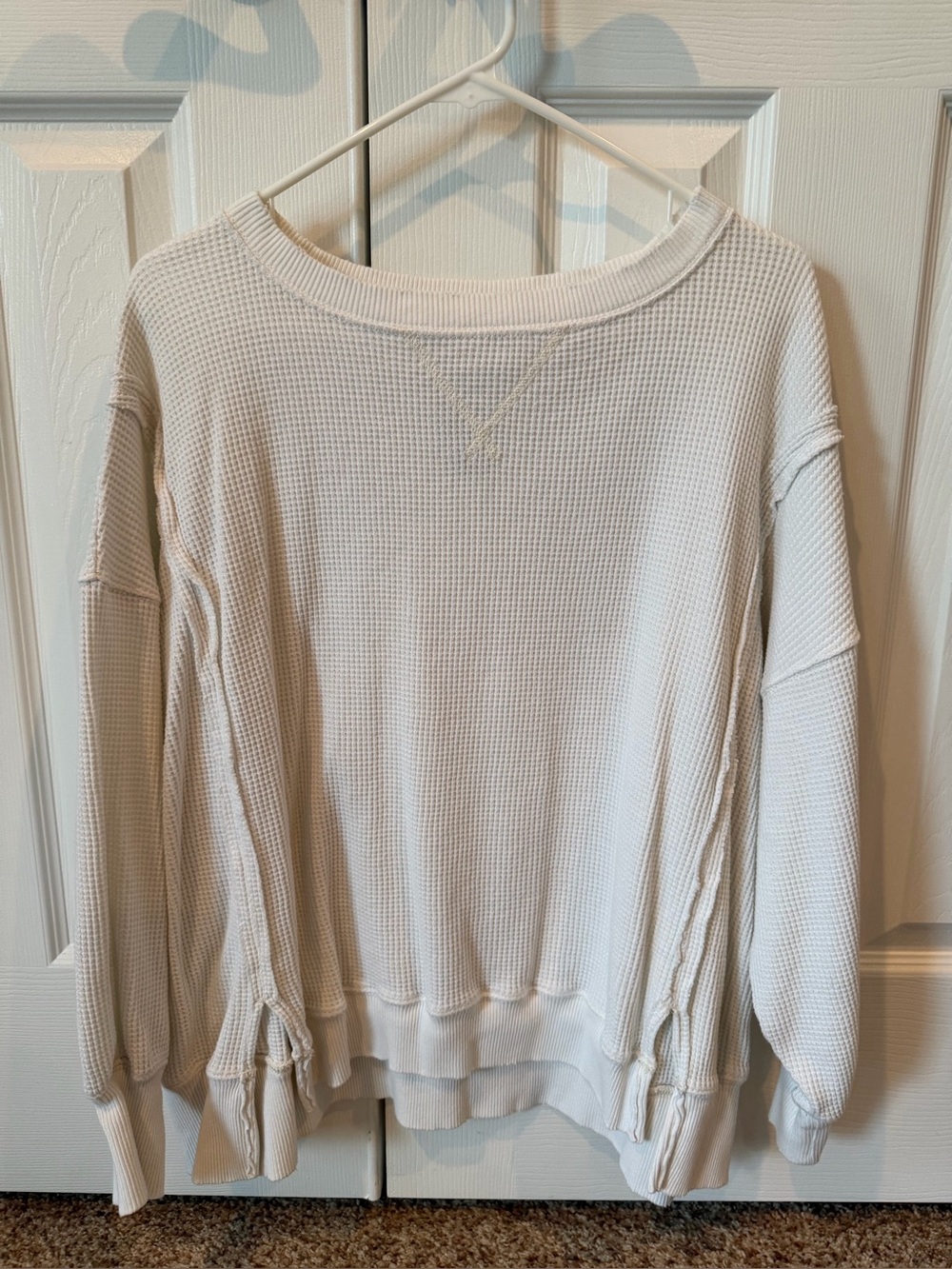American Eagle XS Cozy Waffle Knit Pullover Crewneck - Cream